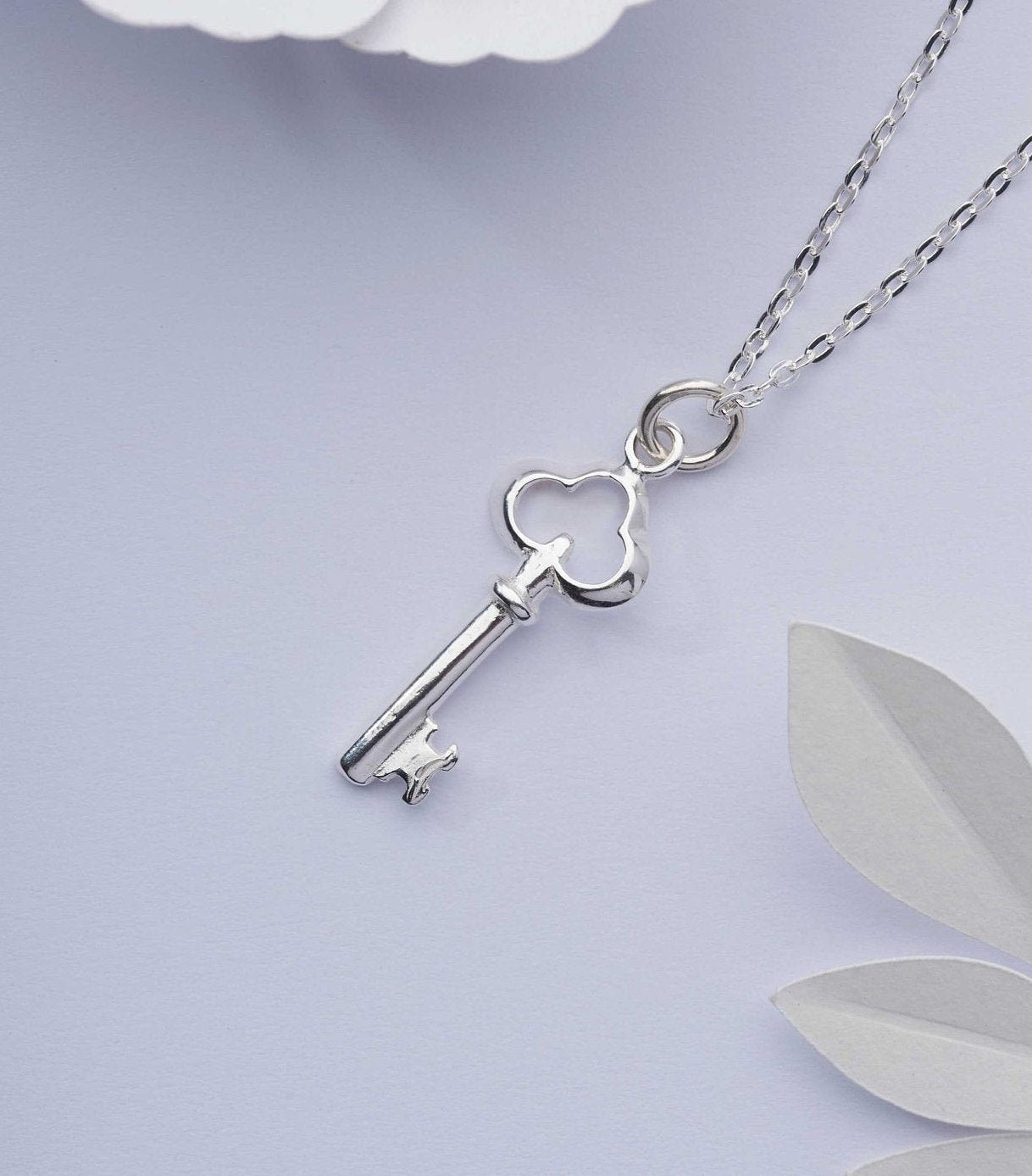 Tiny Key Necklace - Tiny Sterling Silver Heart Key Necklace - Key Charm - Little Key Necklace - Tiny Heart Key Pendant - Sterling Key Charm