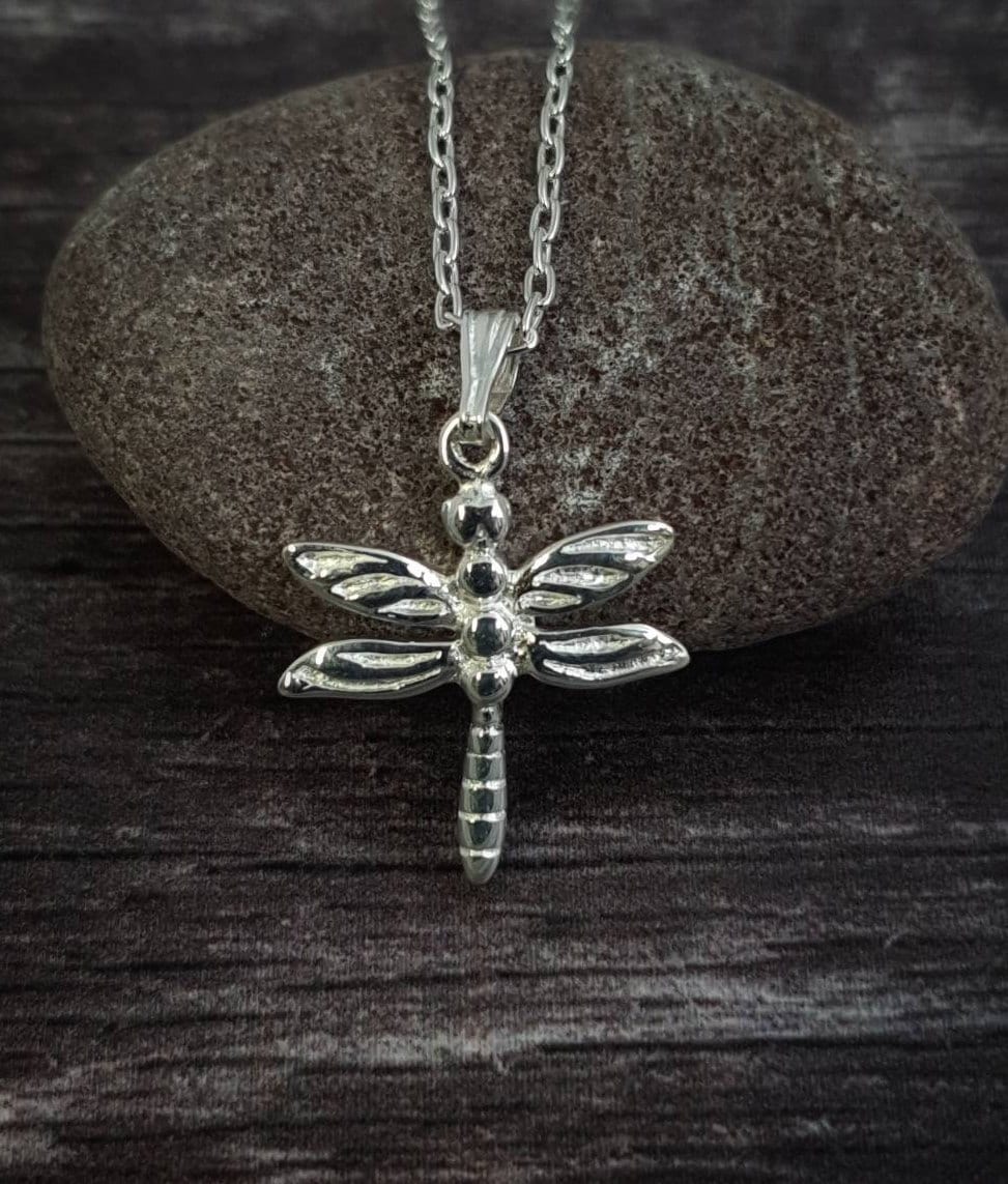 Sterling silver dragonfly necklace. Dragonfly pendant on 925 sterling