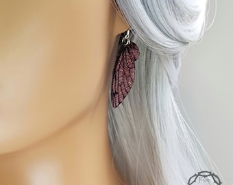 Small dusky pink training wings. Handmade sparkle fairy wing earrings.