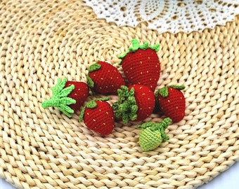 Crochet strawberry , Set knit fruit , Crochet play food , Montessory education