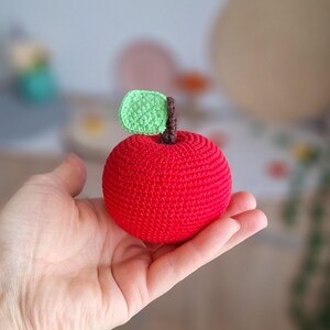 Crochet Apple Plush Toy, Montessori Play Food, Amigurumi Fruit, Pretend Play Kitchen Toy, Waldorf Gift for Kids