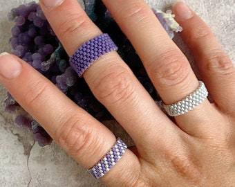 Seed Bead ring, Miyuki bead ring, Mexican multicolor ring, peyote dainty beaded ring, colorful bestie trendy rings, Sparkly Ring