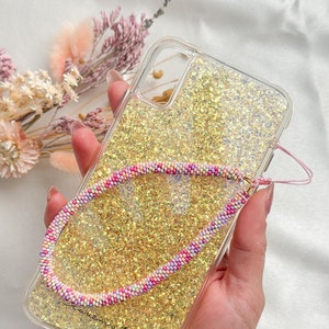 Correa para teléfono con cuentas multicolores, correa para teléfono con cuentas y cadena para teléfono, cordón para teléfono celular, lindos dijes para teléfono, muñequera kawaii con dije para teléfono