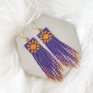Tangled lantern Rapunzel beaded tassel earrings, Disney earrings, gold sun earrings, tangled Rapunzel sun, tangled jewelry, tangled earrings