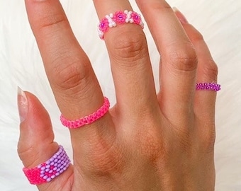 Daisy Seed Bead Ring: Mexican Multicolor Stacking Ring