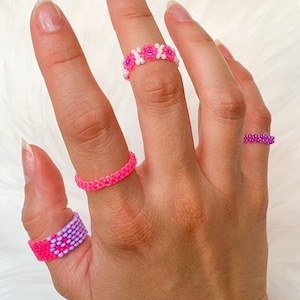 Daisy Seed Bead Ring: Mexican Multicolor Stacking Ring