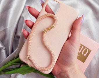Ciondolo per telefono con perline, accessorio per cellulare, design blu, cordino fatto a mano, grazioso accessorio, decorazione alla moda, catena estetica, stile kawaii
