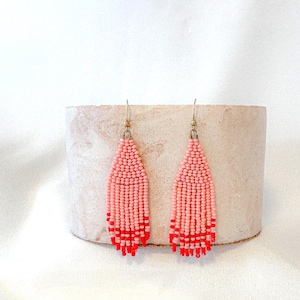 Hot Pink Ombre Tassel Earrings: Czech Seed Bead Fringe