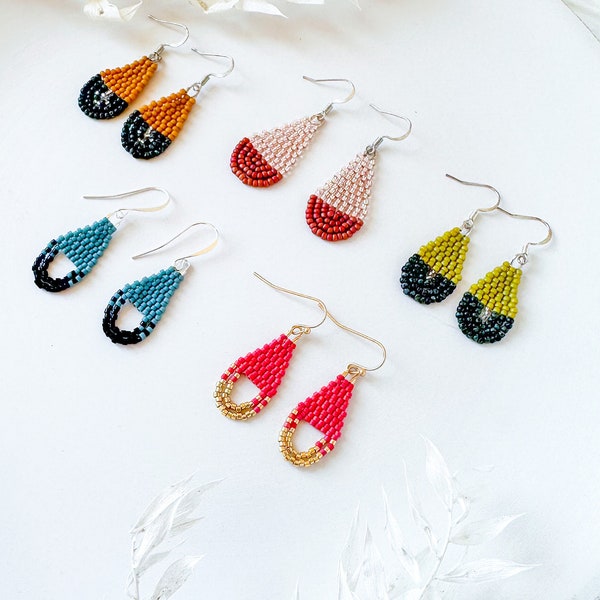 Mini fringe seed Bead earrings collection,  handwoven beaded earrings, brick stitch earrings , lightweight earrings