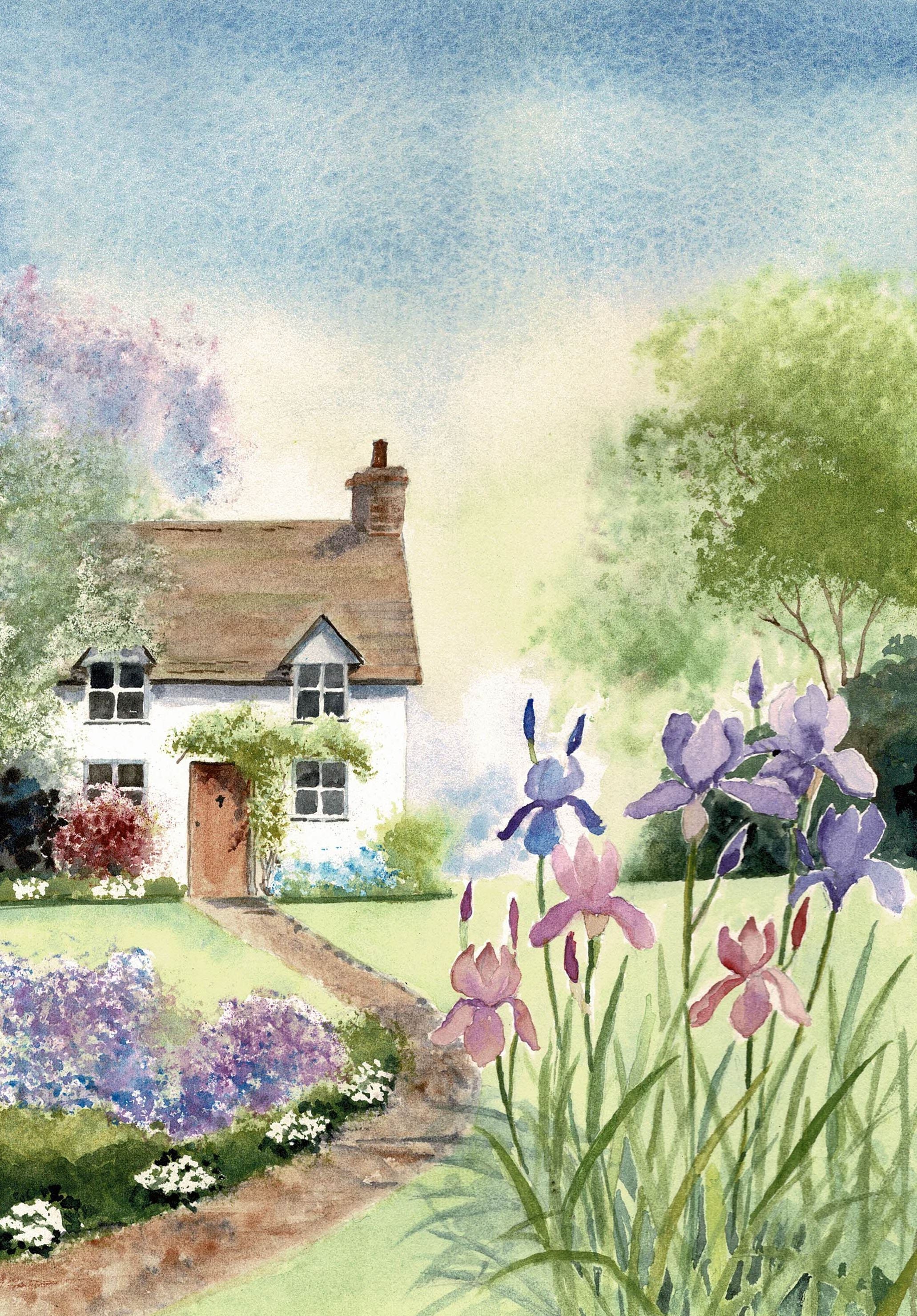Cottage watercolour painting garden original signed Etsy