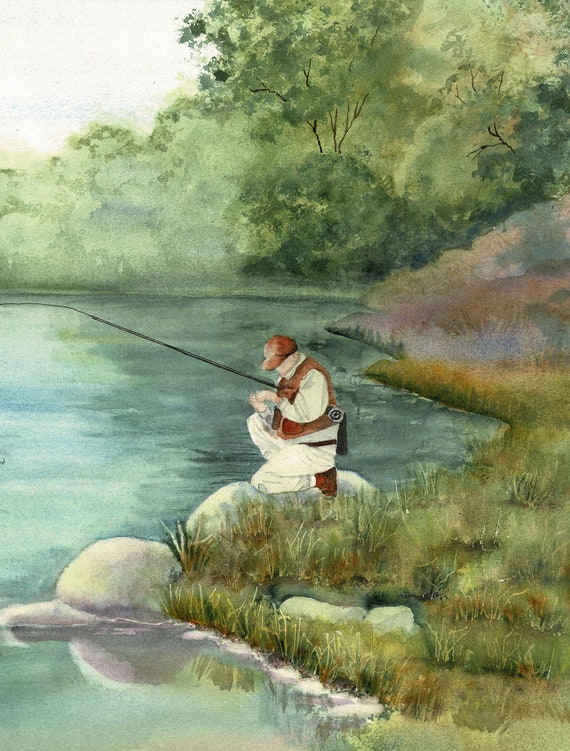 Fisherman Painting Original Watercolour Painting Fishing - Etsy UK