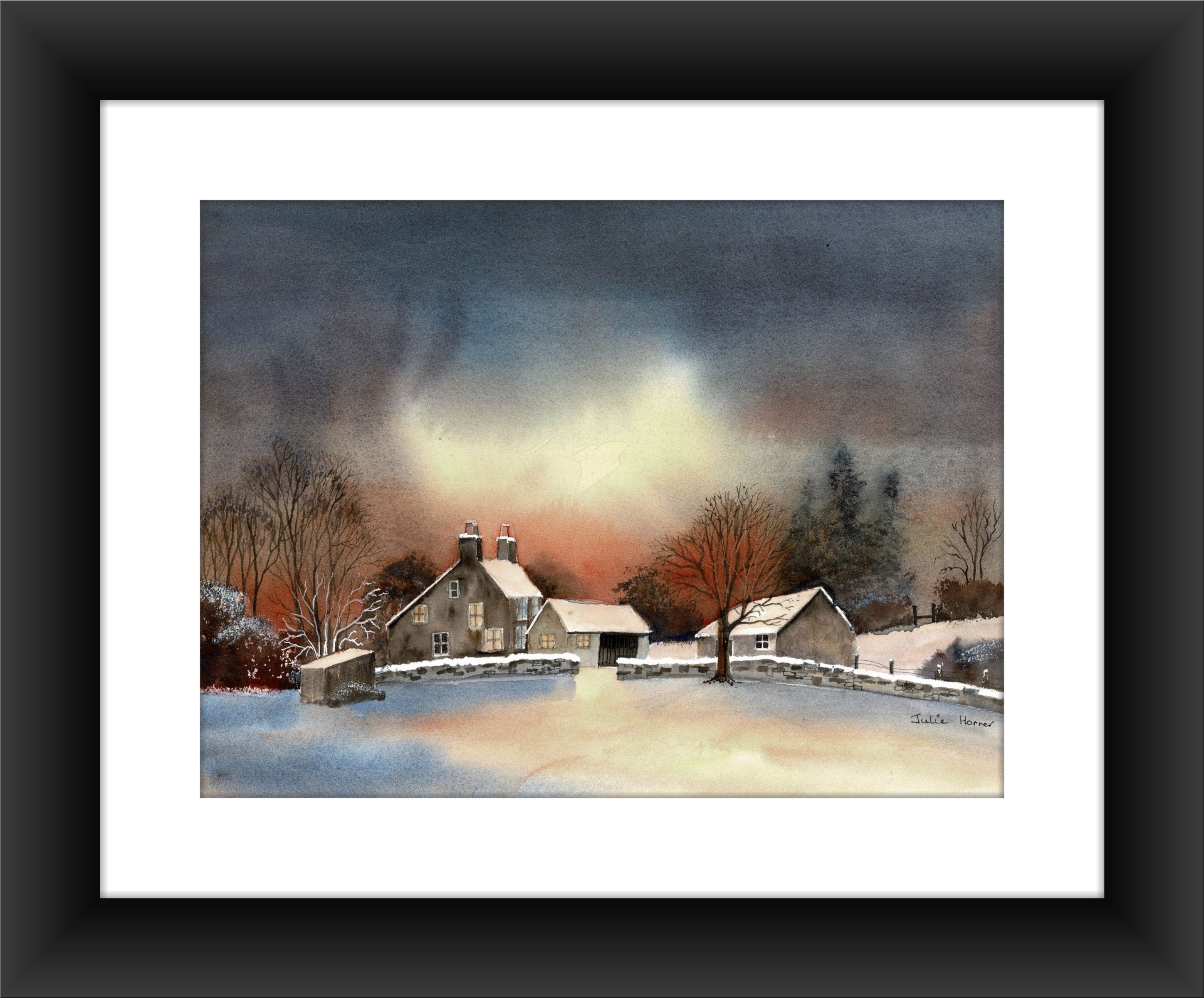 Original Winter Cottage Aquarell Malerei, atmosphärische Schneeszene  (32x23cm) - Etsy Schweiz, image size:2895x2400