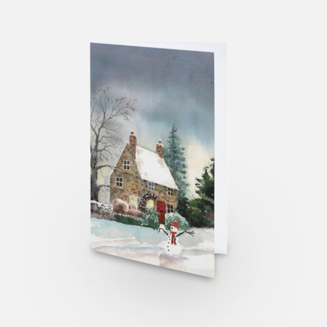 Christmas Cottage Cards, Pack of Four Fine Art Cards,from Original ...