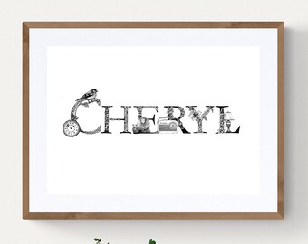 Personalized Illustrated Name Print: Nursery Decor, Christening Gift