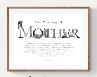 Mother Poem Art Print, Illustrated Alphabet, A4