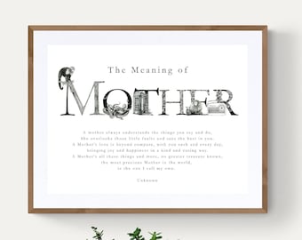 Mother Poem Art Print, Illustrated Alphabet, Mum Gift (A3)