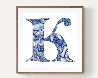 Floral Initial Letter Art Print: Personalized Typography