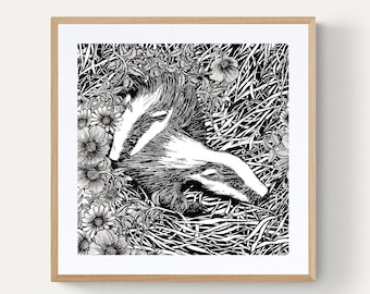 Dachs Kunstdruck, Wildtier Illustration, Druck Illustration, Natur Illustration