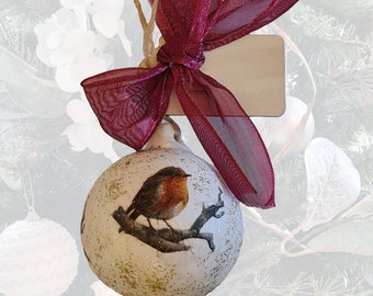 Personalized Robin Christmas Bauble: Handmade Ceramic Tree Decoration