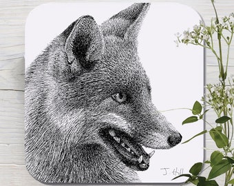 Fox Coaster: Hand-Drawn Wildlife Art Drinks Mat