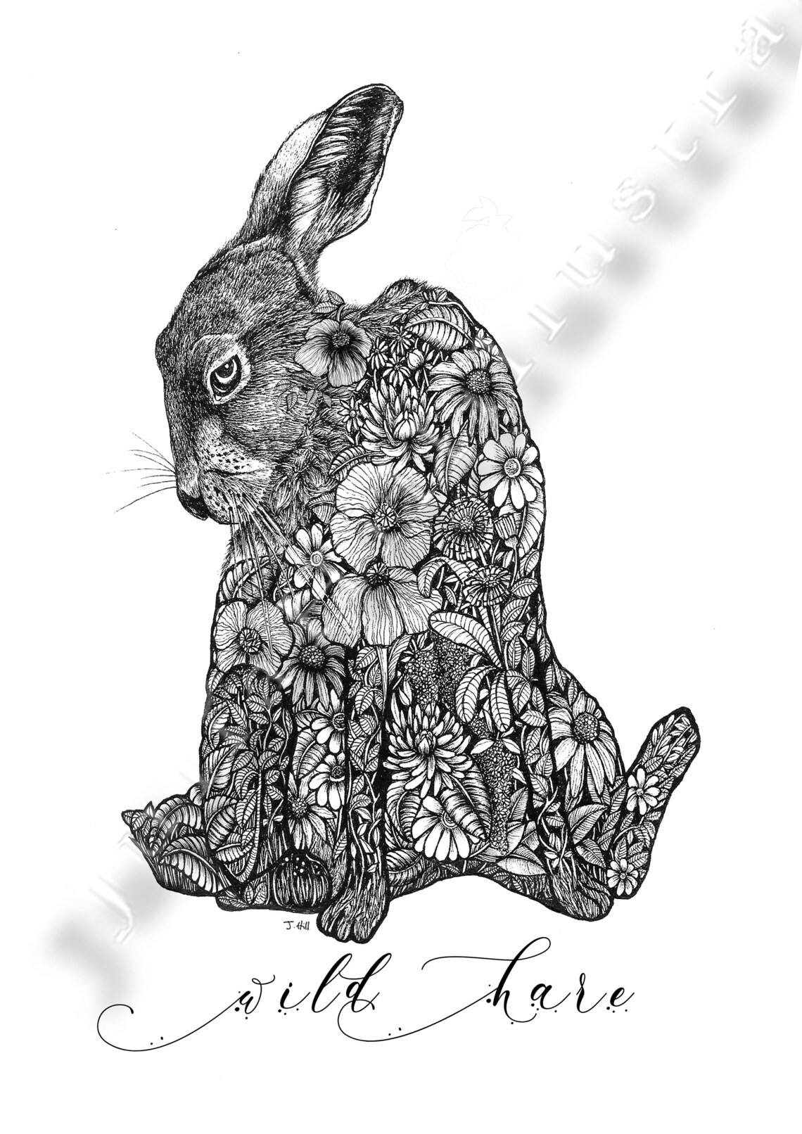 A4 Wild Hase Druck Kaninchen Kunst Hase Wandkunst