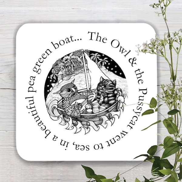 Owl & Pussycat Coaster: Edward Lear Poem, Unique Illustration