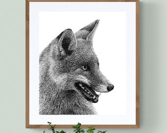 Fox Art Print: Pen and Ink Wildlife Illustration