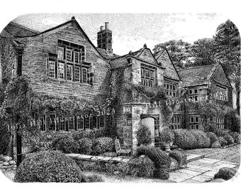 Holdsworth House Art Print: A4 Monochrome English Country House
