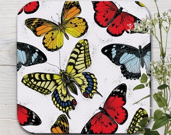 Butterfly Coaster: Hand-Drawn Nature Illustration, Home Decor Gift