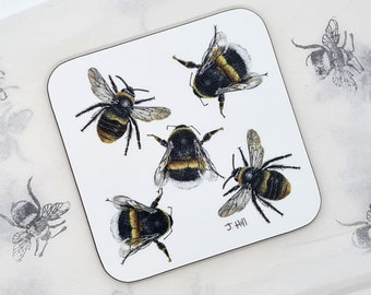 Hand Drawn Honey Bee Coasters, WWF Wildflower Seeds Gift Set