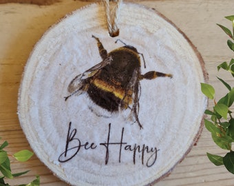 Handmade Bee Wood Slice Ornament, Inspirational Quote Plaque