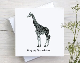 Geburtstagskarte Giraffe: Pen & Ink Illustration