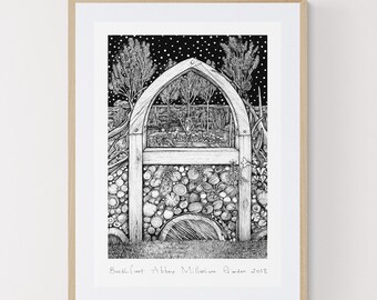 Buckfast Abteigarten Kunstdruck: Millenium Garden Pen & Ink
