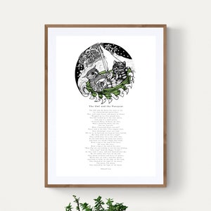 Poster A2 La chouette et le minou, poème, décoration intérieure, art mural, nouveau-né, chambre de bébé, baptême, mariage, anniversaire, Noël, cadeau
