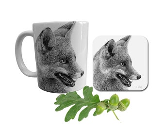 Fox Mug & Coaster Gift Set, fox coaster, animal mug, wildlife mug, animal coaster, wildlife coaster, animal gift, wildlife home decor,