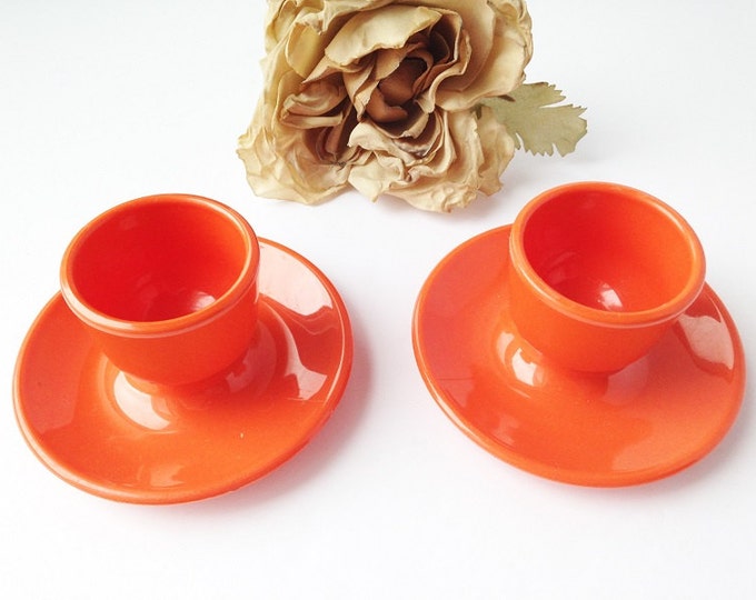 Vintage Orange Plastic Egg Cups / Orange Egg Cups / Vintage Egg Cups
