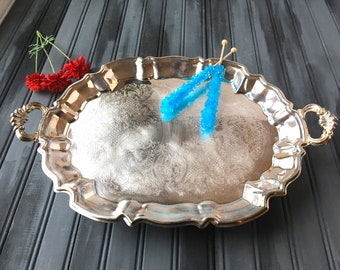 Silver Serving Tray w Handles + Feet / Footed Serving Tray / Footed Silver Serving Tray / Vintage Silver Tray / Vintage Dining Tray