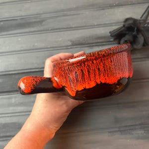 Orange Ceramic Soup Bowl w Handle / Orange Soup Bowl / Soup Bowl with Handle / Retro Kitchen / Stoneware Soup Bowl / Orange Stoneware