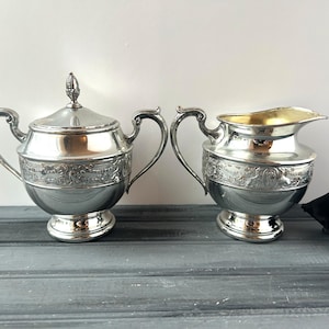 Silver Cream and Sugar Set / Antiques Silver Cream and Sugar / Silver Dining / Cream and Sugar / Wedding Decor / Silver Creamer
