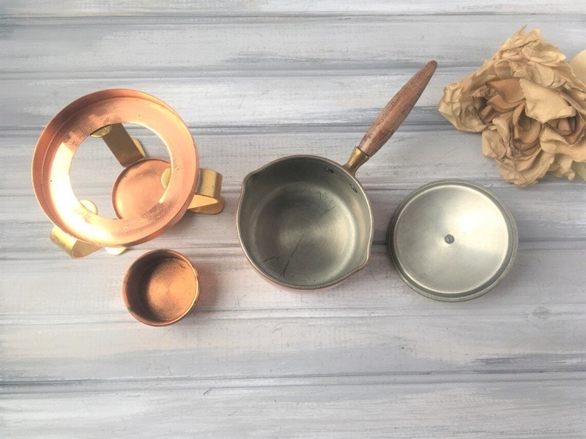 Small Copper Oil Burner w Wood Handle / Copper Burner / Oil Etsy