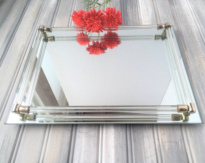 Vanity Tray W Mirror Bottom / Mirror Tray / Vanity Tray / Mirror Vanity