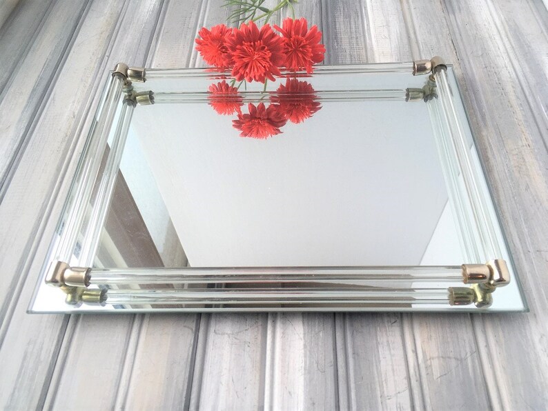Vanity Tray w Mirror Bottom / Mirror Tray / Vanity Tray / Etsy