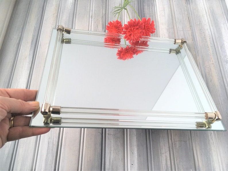 Vanity Tray w Mirror Bottom / Mirror Tray / Vanity Tray / Etsy
