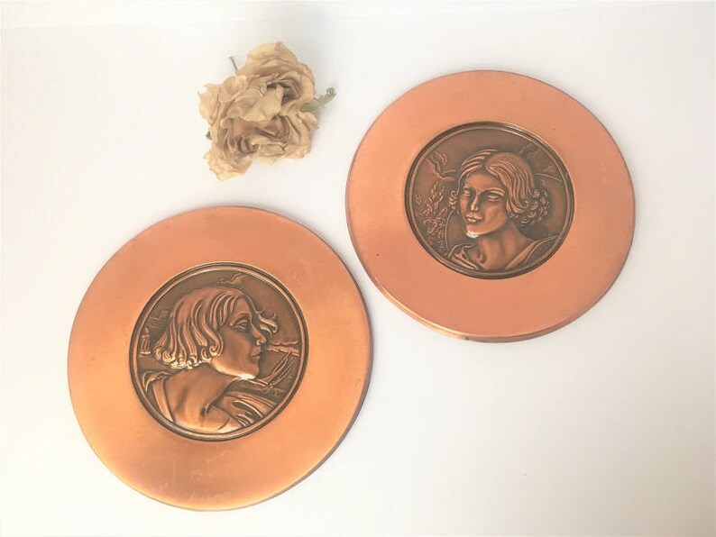 Copper Embossed Wall Art Decor Vintage Living Room Plate