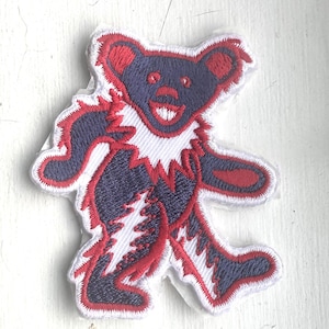 Dancing Bear 2.5 inch Iron-On Patch Blue + Red