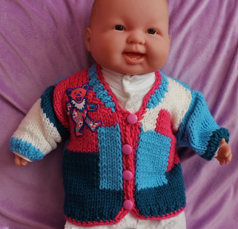 Acrylic. Hand-Knit Dancing Bear Spring Sweater for Infants