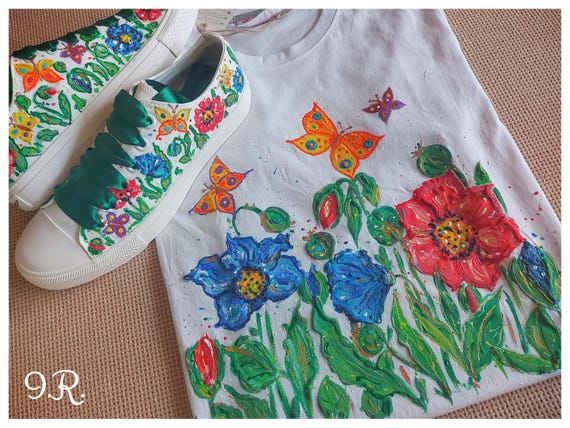 Hand-painted Floral Butterfly Sneakers: Custom Canvas Shoes UK
