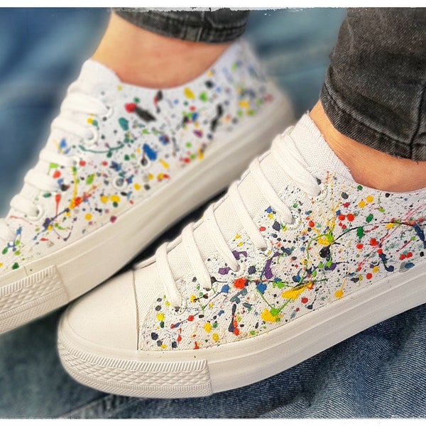 Colorful Splash Sneakers, Hand-Painted Shoes, Splash Shoes, Hand-Painted Sneakers, Handpainted Colorful Splash Footwear, Shoe Art