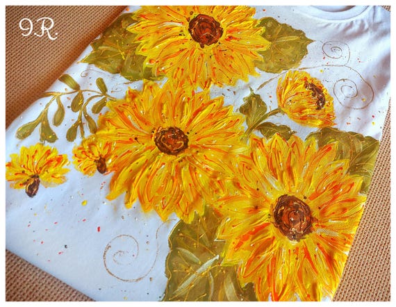 Hand-Painted Sunflower T-Shirt: Cotton Floral Top