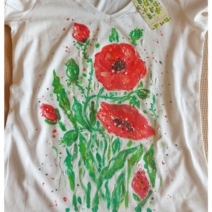 Handgemaltes Mohnblumen T-Shirt, Mohnblumen Top, MohnBlumen Art T-Shirt, handbemaltes Top